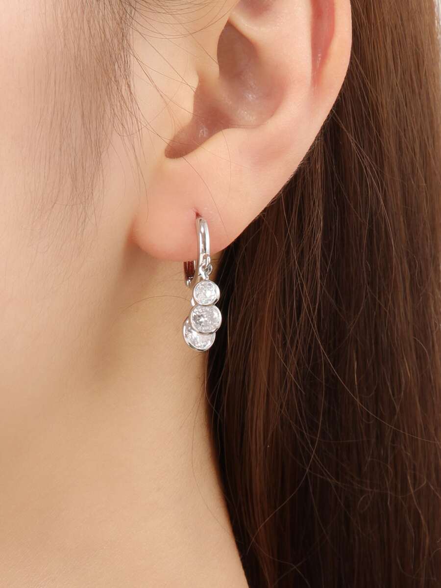 方晶鋯石裝飾耳環 - 銀色 - 查看 1