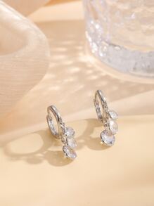 方晶鋯石裝飾耳環 - 銀色 - 查看 5