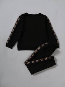 SHEIN Young Boy Bag And Letter Graphic Pullover & Sweatpants Chic Outfits For Autumn/Winter - Black - View 2