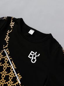 SHEIN Young Boy Bag And Letter Graphic Pullover & Sweatpants Chic Outfits For Autumn/Winter - Black - View 5