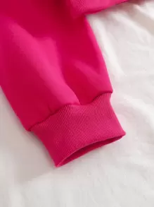 INAWLY Letter Graphic Zip Up Drawstring Thermal Hoodie & Track Shorts Fall Cloth For Women - Hot Pink - View 3