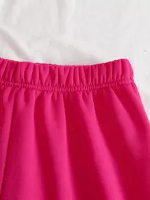 INAWLY Letter Graphic Zip Up Drawstring Thermal Hoodie & Track Shorts Fall Cloth For Women - Hot Pink - View 4