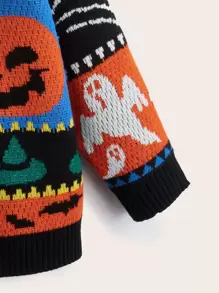 SHEIN EZwear Plus Halloween Pumpkin & Ghost Pattern Drop Shoulder Cardigan