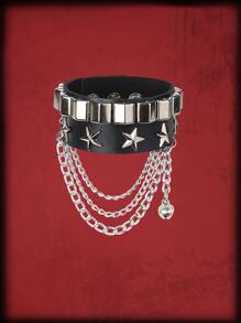 ROMWE Grunge Punk 星形裝飾鈴鐺鏈飾手環 - 黑色 - 查看 1