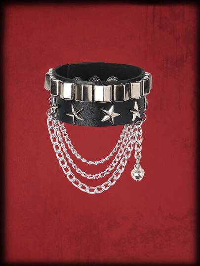 Grunge Punk Star Decor Bell Chain Charm Bracelet