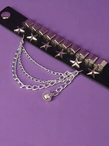 ROMWE Grunge Punk 星形裝飾鈴鐺鏈飾手環 - 黑色 - 查看 2