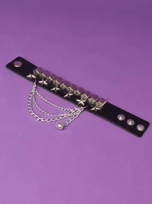 ROMWE Grunge Punk 星形裝飾鈴鐺鏈飾手環 - 黑色 - 查看 3