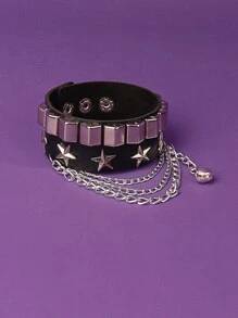 ROMWE Grunge Punk 星形裝飾鈴鐺鏈飾手環 - 黑色 - 查看 4