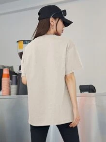 DAZY Áo thun thêu hình máy bay thả vai - Màu Khaki - Xem 2