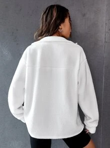 SHEIN Unity Drop Shoulder Zip Up Fleece Coat - White - View 2