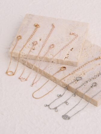 6入組心和水鑽裝飾手環