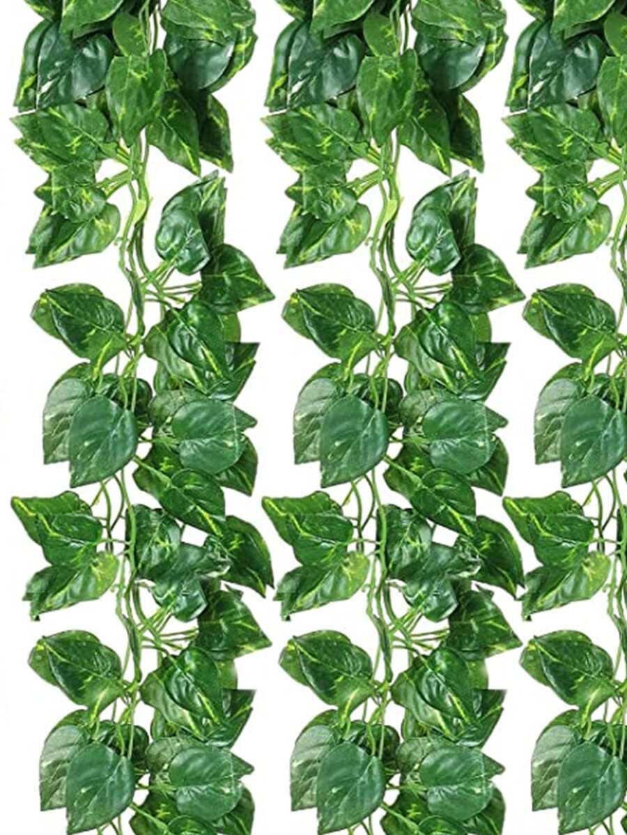 2入組人造植物綠色常春藤葉花環壁掛藤蔓家庭花園裝飾婚禮派對DIY假花環葉 - 綠色 - 查看 1