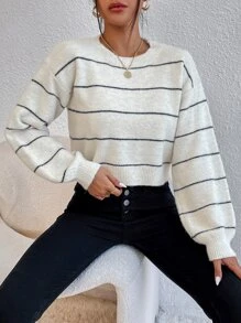 Chiquease Striped Drop Shoulder Jumper - Beige - View 5
