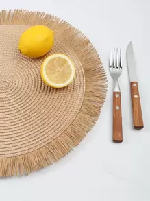 4 piezas Mantelito individual con diseño de fleco - Café integral - Ver 3