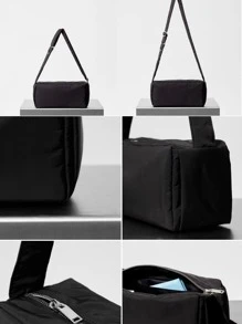 極簡風格方包帶零錢包 - 黑色 - 查看 4