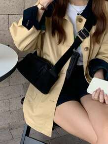 極簡風格方包帶零錢包 - 黑色 - 查看 7