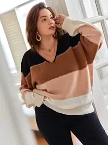 SHEIN Frenchy Áo len Plus Size Khối Màu Giải trí - Nhiều màu - Xem 1