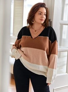 SHEIN Frenchy Áo len Plus Size Khối Màu Giải trí - Nhiều màu - Xem 4