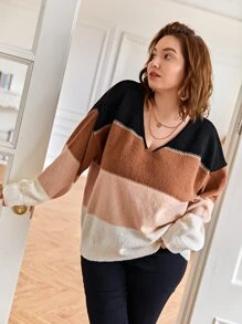 SHEIN Frenchy Áo len Plus Size Khối Màu Giải trí - Nhiều màu - Xem 3
