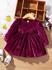 嬰兒前蝴蝶結泡泡袖洋裝 - 紫色 - 查看 1