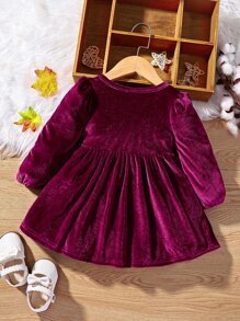 嬰兒前蝴蝶結泡泡袖洋裝 - 紫色 - 查看 2