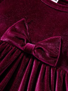 嬰兒前蝴蝶結泡泡袖洋裝 - 紫色 - 查看 3