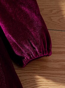 嬰兒前蝴蝶結泡泡袖洋裝 - 紫色 - 查看 4