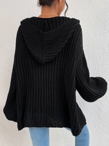 SHEIN Essnce Drop Shoulder Hooded Duster Cardigan - Black - View 2