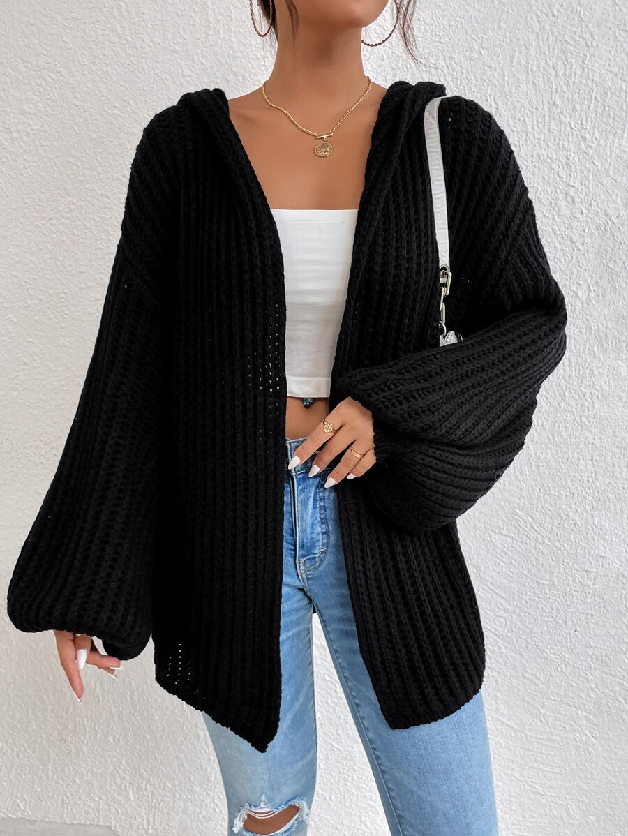 SHEIN Essnce Drop Shoulder Hooded Duster Cardigan - Black - View 1