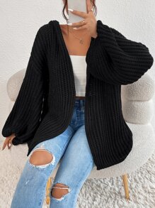 SHEIN Essnce Drop Shoulder Hooded Duster Cardigan - Black - View 6