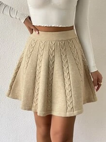 SHEIN Privé High Waist Cable Knit Skirt - Khaki - View 1