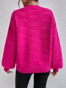 Áo len dệt kim họa tiết trễ vai, áo len chui đầu cỡ lớn màu hồng cánh sen dài tay dáng thường ngày cho nữ, áo dài tay - Màu Hồng Tươi - Xem 2