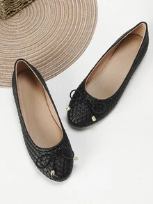 Giày bệt Nữ Nơ Bướm màu trơn Kỳ nghỉ - màu đen - Xem 3