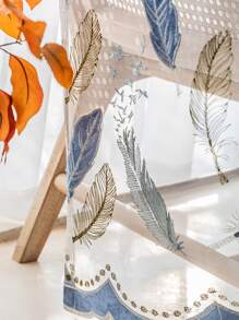 1pc Feather Embroidered Sheer Curtain, Modern Polyester Single Panel Sheer Curtain For Home