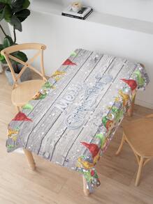 1pc Christmas Slogan & Gonk Print Tablecloth - Multicolor - View 1