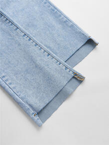 SHEINBlues Jeans desgarro ribete sin dobladillo de pierna bootcut - Lavado ligero - Ver 9
