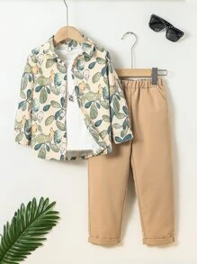 Toddler Boys Plants Print Shirt & Pants Without Tee - Multicolor - View 1