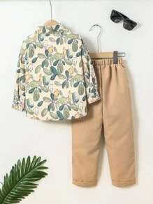 Toddler Boys Plants Print Shirt & Pants Without Tee - Multicolor - View 2