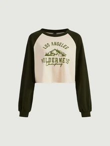 SHEIN MOD Letter Graphic Raglan Sleeve Crop Sweatshirt - Multicolor - View 2