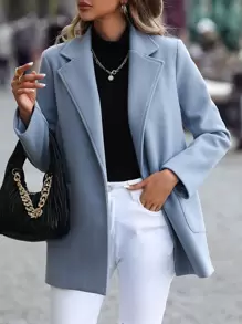 SHEIN LUNE Double Pocket Lapel Neck Belted Overcoat - Dusty Blue - View 1