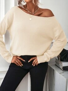 SHEIN LUNE Jersey de cuello barco de hombros caídos