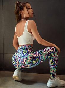 SHEIN ICON Reflective Heart Print Leggings - Multicolor - View 6
