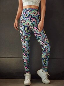 SHEIN ICON Reflective Heart Print Leggings - Multicolor - View 5