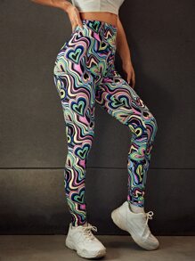 SHEIN ICON Reflective Heart Print Leggings - Multicolor - View 4