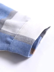 Manfinity EZcore Men's Loose Fit Plaid Hooded Shirt With Dual Pockets And Adjustable Drawstring, Without T-Shirt - Blue and White - View 3