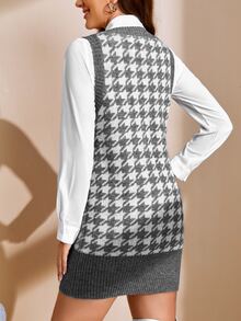 1pc Houndstooth Pattern Sleeveless Jumper Dress - Multicolor - View 2