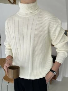 DAZY Men Turtleneck Drop Shoulder Jumper - Beige - View 1