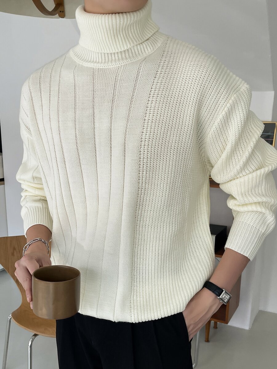 DAZY Men Turtleneck Drop Shoulder Jumper - Beige - View 1