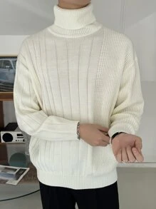 DAZY Men Turtleneck Drop Shoulder Jumper - Beige - View 3