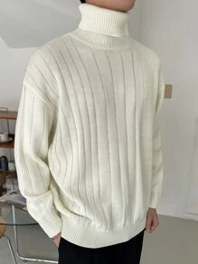 DAZY Men Turtleneck Drop Shoulder Jumper - Beige - View 4